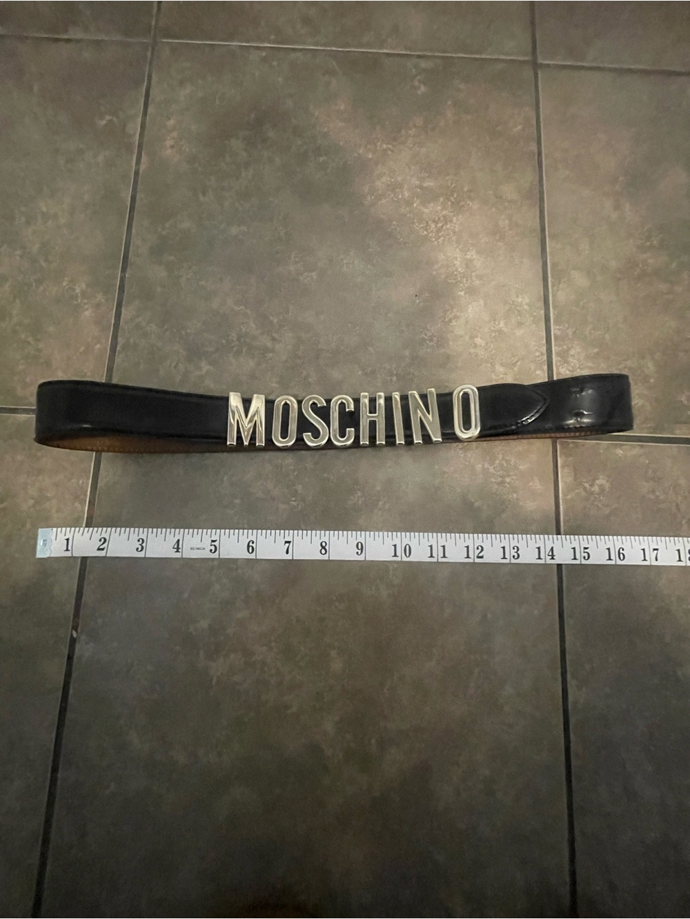Moschino Black Leather Belt with Silver Logo Letters